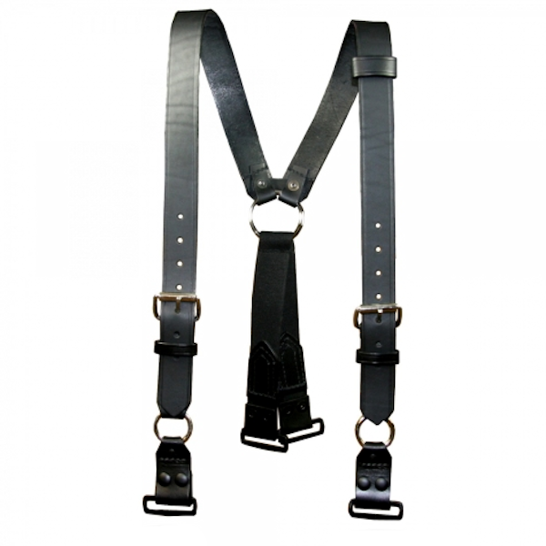 Boston Leather Black Firefighter Leather Suspenders with Loop and ABS Rectangular Ring