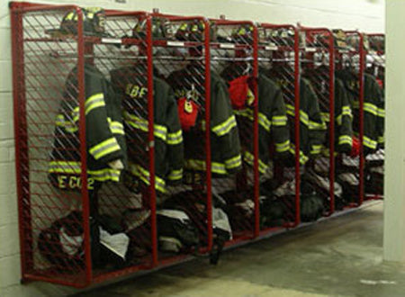 Red Rack Wall Mounted Gear Storage- 20" Compartments - Saddlebrook Fire Dept.
