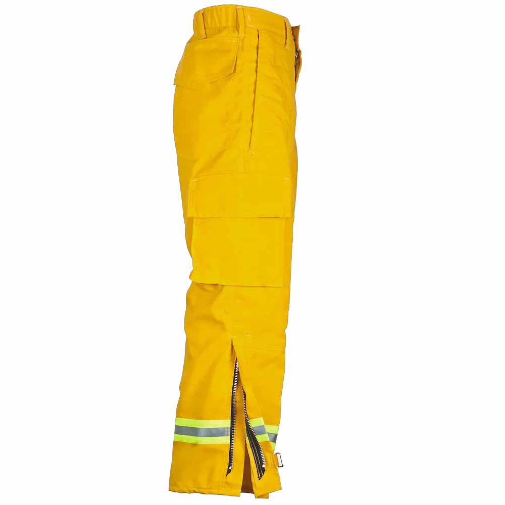 Yellow CrewBoss Interface Pants with reflective trim, large cargo pockets, and zippered leg openings.