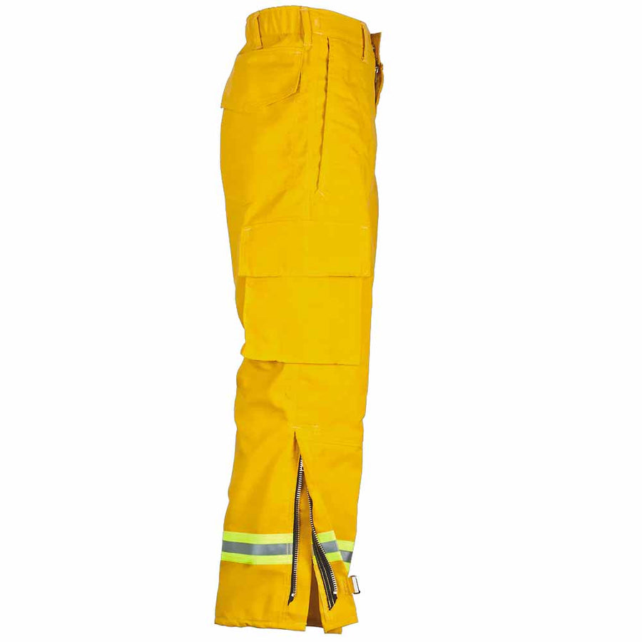 Yellow CrewBoss Interface Pants with reflective trim, large cargo pockets, and zippered leg openings.