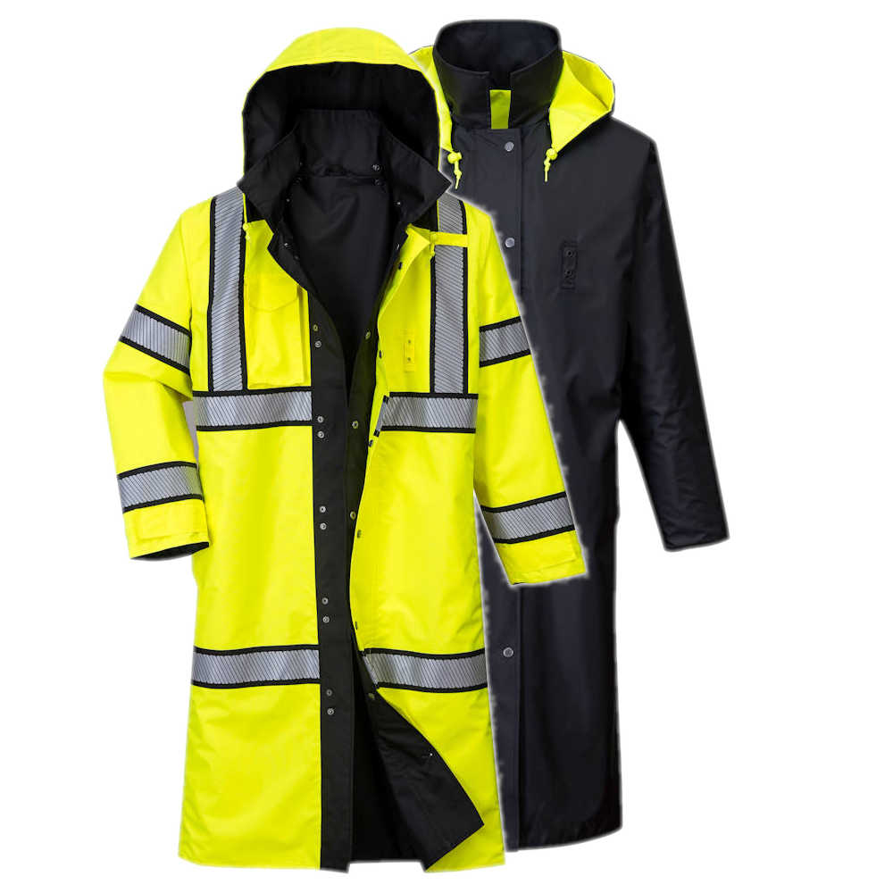 Hi-Vis Reversible Rain Coat 48" Yellow/Black